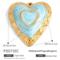 18K vergoldeter Edelstahl Herzanhänger mit himmelblauer Harzeinlage 30mm - Hellblauer Texturierter Goldrand Herz Anhänger (PJ93716C)