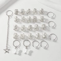 Silver butterfly hair charms set with pearls and star pendant for braided hairstyles - 28PCS / Silver