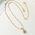 Collier bohème plaqué or avec perles bleues et pendentif rectangulaire en turquoise - Style Bleu et Or