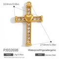Pendentif croix en acier inoxydable plaqué or 18 carats avec cœur et zircons - Croix de Cœur (PJ93269B)