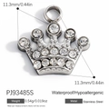 Pendentif couronne poli en acier inoxydable argenté avec oxydes de zirconium - Couronne Argentée (PJ93485S)