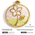 Pendentif fleur en émail rose et blanc avec monture en acier inoxydable doré et strass - Floral Rose (PJ93680GB)