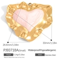 18K vergoldeter Edelstahl-Herzanhänger mit rosa Emaille und gewellter Textur-Oberfläche - Kleiner Rosa Texturierter Wellenherz Anhänger (PJ93718A-Small)