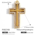 Pendentif croix en acier inoxydable doré serti de zircons blancs, taille 27,8x16,2mm - Croix en Zirconia Ajourée (PJ93749)