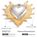 Herzanhänger aus poliertem Silber mit goldenem Strahlenkranz aus rostfreiem Edelstahl - Gold Silber Zweifarbiger Sonnenstrahl Herz Anhänger (PJ93719)