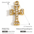 Pendentif croix en acier inoxydable doré avec cristaux et finition étanche - Croix Dorée Simple (PJ93751)