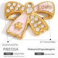 Goldener Edelstahl-Schleifenanhänger mit rosa Emailleflügeln und funkelnden Strasssteinen - Rosa Emaille Zirkon Schleife Anhänger (PJ93721A)