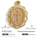 Pendentif croix ovale en acier inoxydable doré avec émail blanc et paillettes - Croix Ovale Ondulée Blanche (PJ93755A)