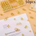 50-teiliges Set aus goldenen Haarflechtringen und hohlem Haarschmuck in einer Box - Kleine Spezifikationen / Gold