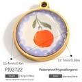 Goldener Edelstahl Anhänger rund mit Orangen Motiv und hellblauem Muster Design - Kirsch Illustration Blaue Punkte Runder Anhänger (PJ93722)