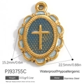Pendentif croix ovale bleu en acier inoxydable doré 18 carats avec paillettes - Croix Ovale Scintillante Bleue (PJ93755C)