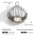 Silver stainless steel shell pendant with light blue enamel and faux pearl inlay - Stainless Steel Shell Pearl Style (PJ92053S)