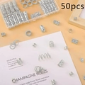 50-teiliges silbernes Dreadlock-Haarschmuck-Set mit Manschetten und Ringen in Box - Kleine Spezifikationen / Silber