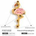 Golden stainless steel flamingo pendant with pink marble enamel and size measurements - Stainless Steel Pink Flamingo Style (PJ92185B)
