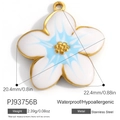 Pendentif fleur en acier inoxydable avec émail bleu et blanc et finition dorée élégante - Fleur Rayonnante Bleue (PJ93756B)