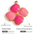 Pendentif fleur à quatre pétales en émail rose et acier inoxydable imperméable - Fleur à Quatre Pétales Double Rose (PJ93758A)
