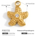Wasserdichter goldener Seestern-Anhänger aus Edelstahl mit weißem Edelstein - Goldener Texturierter Seestern Zirkon Anhänger (PJ93725)
