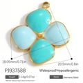 Pendentif fleur en émail bleu et turquoise en acier inoxydable plaqué or 18 carats - Fleur à Quatre Pétales Complémentaire Bleu-Vert (PJ93758B)