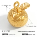 Goldener Edelstahl-Anhänger in Apfelform mit realistisch strukturierter Oberflächengestaltung - Hellgoldener Texturierter Blattfrucht Anhänger (PJ93726)