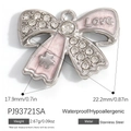 Pink enamel stainless steel bow pendant with water-resistant crystals and Love engraving - Stainless Steel Pink Love Bow Style (PJ93721SA)