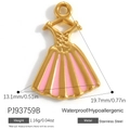 Pendentif robe en émail rose avec base en acier inoxydable doré pour bijoux DIY - Robe Évasée Rose (PJ93759B)