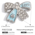 Blue enamel bow-shaped stainless steel pendant with Love engraving and small crystals - Stainless Steel Blue Love Bow Style (PJ93721SB)