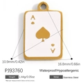 Pendentif As de Pique en acier inoxydable avec émail blanc et bordure dorée - Carte à Jouer As de Pique (PJ93760)