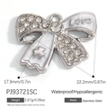 Stainless steel bow pendant with white enamel, rhinestones and Love engraving - Stainless Steel White Love Bow Style (PJ93721SC)