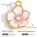Blumenanhänger aus Edelstahl in Rosa und Weiß mit einer zentralen Kunstperle - Rosa Weißer Verlauf Perle Blume Goldrand Anhänger (PJ93730AG)