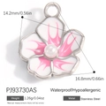 Blumenanhänger aus vergoldetem Edelstahl mit Emaille und Perleneinlage in Rosa und Weiß - Rosa Weißer Perle Blume Silberrand Anhänger (PJ93730AS)