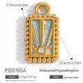 Pendentif rectangle en acier doré avec émail bleu clair, rayon de soleil et cristal - Rectangle Soleil Bleu Clair (PJ93765A)