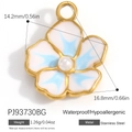 Anhänger aus Edelstahl in Blumenform mit Emaille, Perle und Goldoberfläche - Blau Weißer Verlauf Perle Blume Goldrand Anhänger (PJ93730BG)