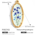 Light green oval stainless steel pendant with blue flower pattern, 14.6x33.7mm size - Stainless Steel Oval Green Background Flower Style (PJ93743)