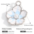 18K vergoldeter Edelstahl-Blumenanhänger mit weißem Emaille und einer Perle in der Mitte - Blau Weißer Textur Perle Blume Silberrand Anhänger (PJ93730BS)
