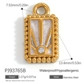 Pendentif rectangulaire en acier doré avec motif rayon de soleil et strass blanc - Rectangle Soleil Blanc Nacré (PJ93765B)