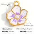 Anhänger Blume aus 18K vergoldetem Edelstahl mit lila Emaille und Perle - Lila Weißer Verlauf Perle Blume Goldrand Anhänger (PJ93730CG)