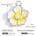 Edelstahl-Anhänger in Blumenform mit gelb-weißen Emaille-Blüten und einer Perle mittig - Gelb Weißer Verlauf Perle Blume Silberrand Anhänger (PJ93730DS)