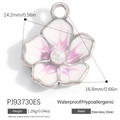 18K vergoldeter Edelstahl-Blütenanhänger mit weißem Finish und rosa Details am Rand - Lila Weißer Perle Blume Silberrand Anhänger (PJ93730ES)