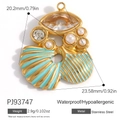 Waterproof stainless steel evil eye heart pendant with green enamel and champagne zircon - Stainless Steel Shell Gem Pearl Style (PJ93747)