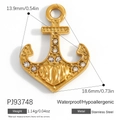 Polished stainless steel golden anchor pendant with sparkling zircon inlays for jewelry DIY - Stainless Steel Gold Anchor Style (PJ93748)