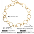 18K gold plated stainless steel necklace with interlocking oval links and lobster clasp - 18K Gold Plated / Interlocking Oval Necklace (XL32159)