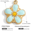 Pendentif fleur en émail bleu en acier inoxydable doré avec propriétés étanches - Fleur Bleu Clair (PJ93768A)