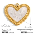 Golden heart-shaped stainless steel pendant with white marbled inlay, waterproof and hypoallergenic - Stainless Steel White Heart Style (PJ93753A)