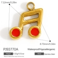 Pendentif note de musique doré en acier inoxydable avec émail rouge et fini étanche - Double Croche Rouge (PJ93770A)