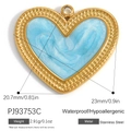 Sky blue heart pendant in golden stainless steel with enamel texture and bead frame - Stainless Steel Blue Heart Style (PJ93753C)