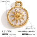 Pendentif soleil en acier doré avec fond blanc pailleté et diamètre de 12,9 mm pour bijoux - Plaque Ronde Soleil Pailleté (PJ93771A)
