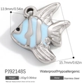 Waterproof stainless steel tropical fish charm with blue enamel stripes and silver finish - Silver Angelfish Shape Pendant (PJ92148S)