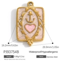 Rectangular pink enamel anchor heart charm in gold stainless steel for jewelry making - Stainless Steel Pink Anchor Heart Style (PJ93754B)