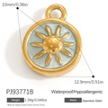 Pendentif soleil en acier inoxydable plaqué or 18k et émail bleu clair hypoallergène - Plaque Ronde Soleil Bleu Clair (PJ93771B)