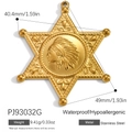18K gold plated stainless steel star pendant with native portrait relief detail - Indian Head Hexagram Pendant (PJ93032G)